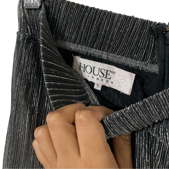 HOUSE OF CB Alexandra Lurex Silver Wide Leg Pants Trousers - Picture 9 of 10